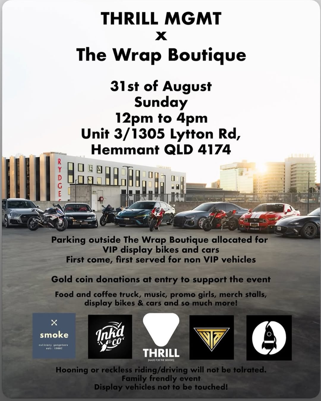 THRILL MGMT x The Wrap Boutique — car meet in Brisbane, QLD on Sunday 31 August 2025