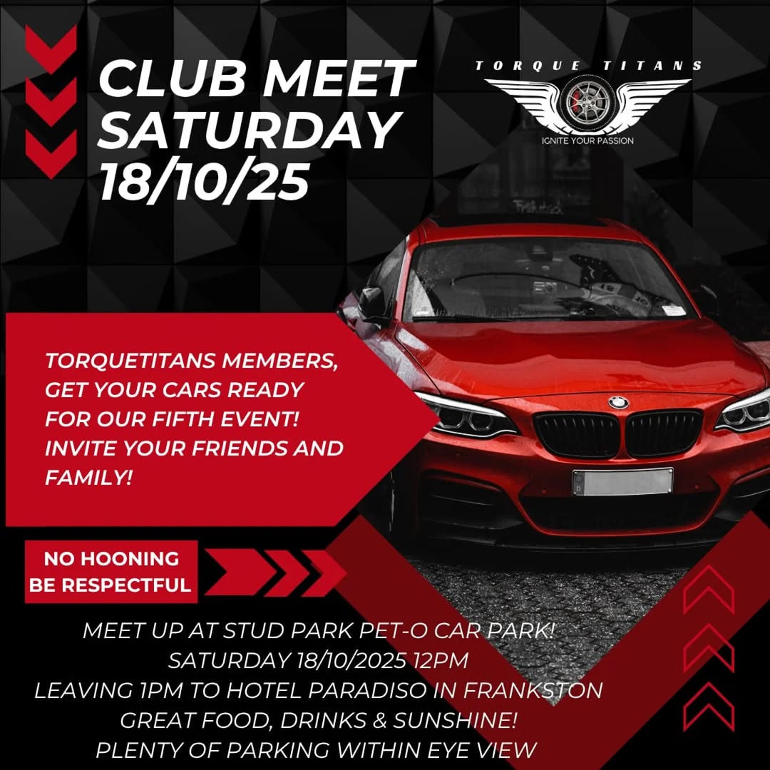 Club Meet — car meet in Melbourne, VIC on Saturday 18 October 2025