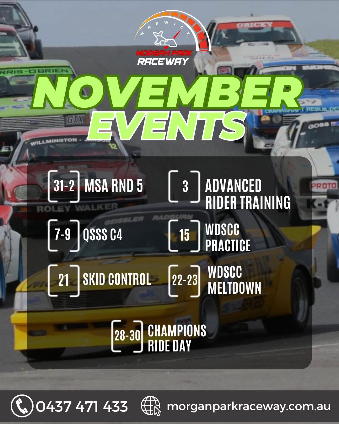 November Events at Morgan Park Raceway — track day in Toowoomba, QLD on Friday 31 October 2025