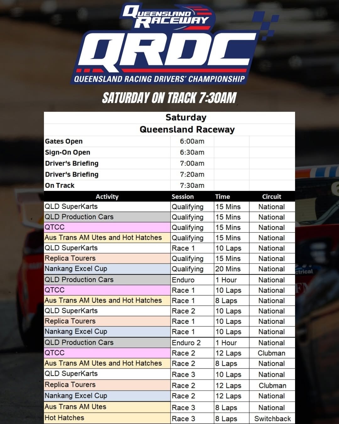 QRDC Queensland Racing Drivers' Championship - Saturday — car meet in Brisbane, QLD on Saturday 8 November 2025