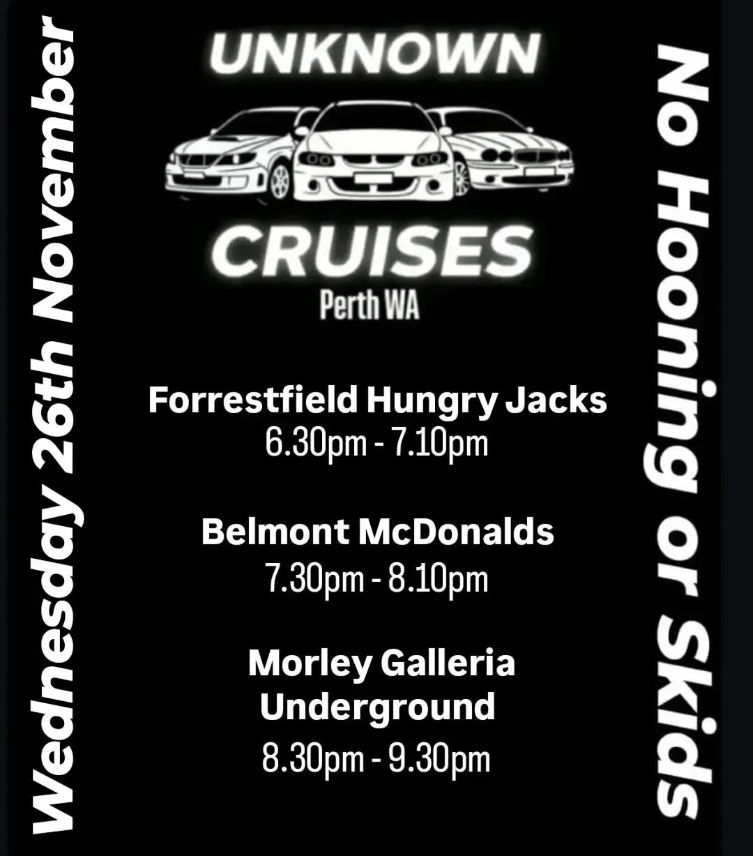 Unknown Cruises 1 Year Anniversary — car meet in Perth, WA on Wednesday 26 November 2025