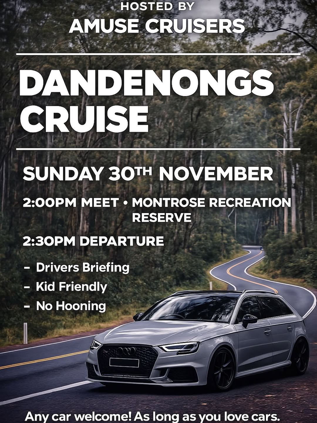 Dandenongs Cruise — car meet in Melbourne, VIC on Sunday 30 November 2025