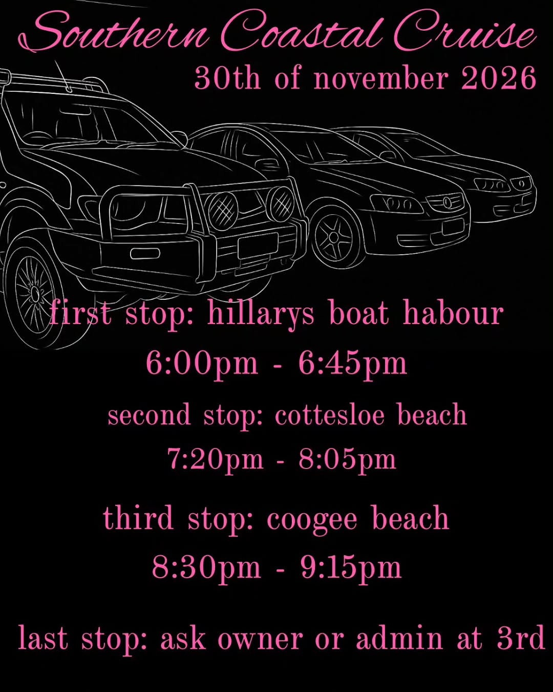 Southern Coastal Cruise — car meet in Perth, WA on Sunday 30 November 2025