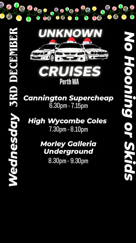 Unknown Cruises — car meet in Perth, WA on Wednesday 3 December 2025