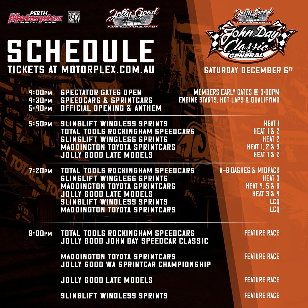 Jolly Good John Day Classic & WA Sprintcar Championship — track day in Perth, WA on Saturday 6 December 2025