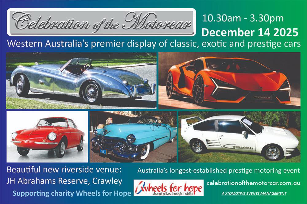 Celebration of the Motorcar — car meet in Perth, WA on Sunday 14 December 2025