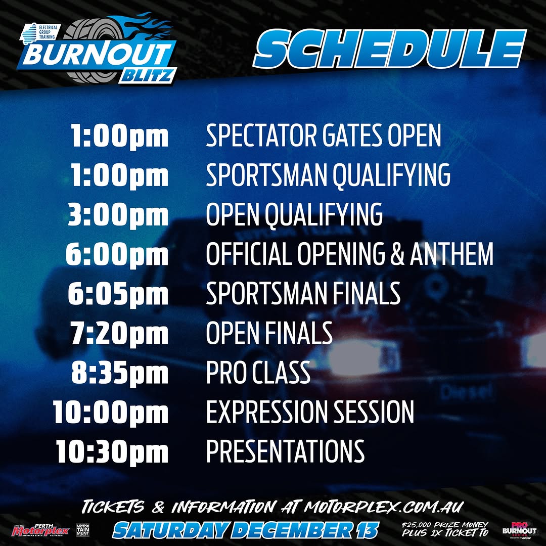 Burnout Blitz — car meet in Perth, WA on Saturday 13 December 2025
