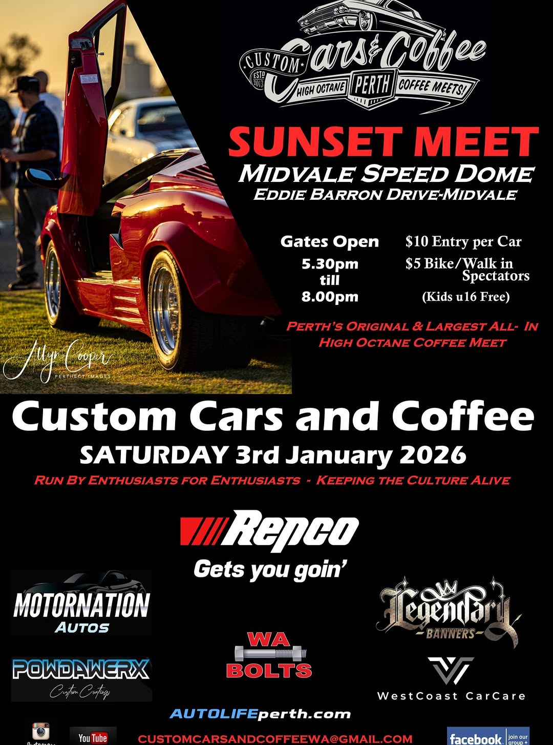 Custom Cars & Coffee - Sunset Meet — car meet in Perth, WA on Saturday 3 January 2026