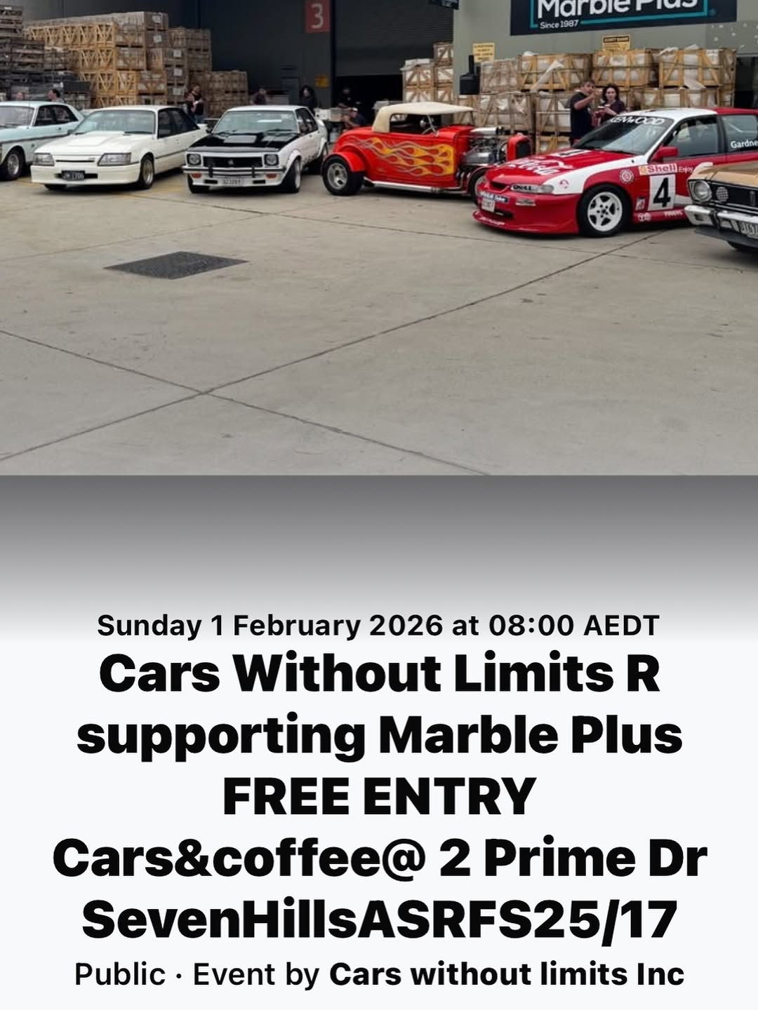 Cars Without Limits R supporting Marble Plus — car meet in Sydney, NSW on Sunday 1 February 2026