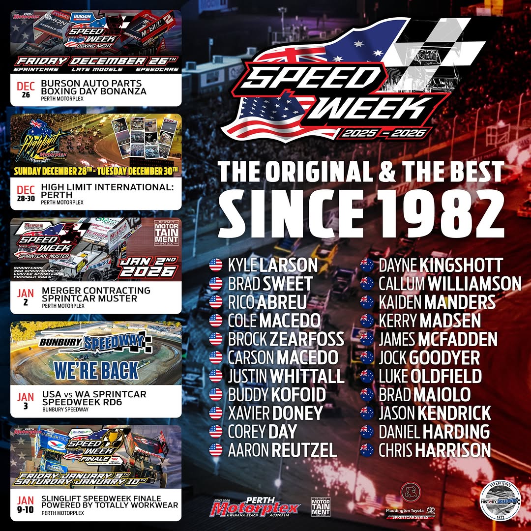 USA vs WA Sprintcar Speedweek 2025-2026 — track day in Perth, WA on Friday 26 December 2025