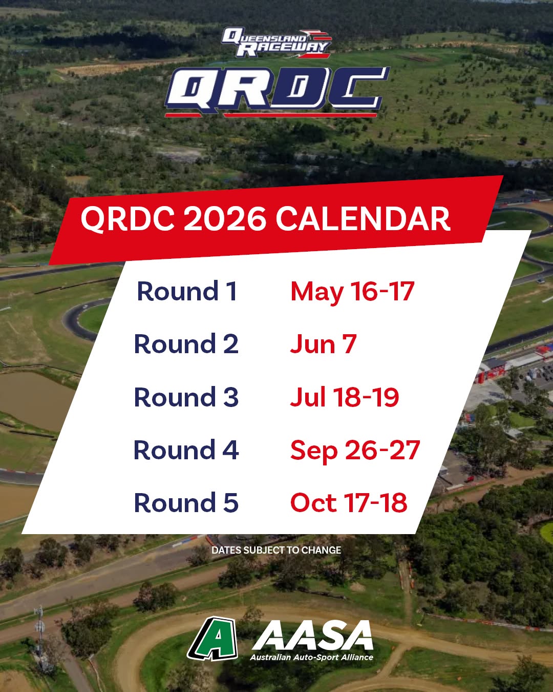 QRDC 2026 Championship Calendar flyer — QLD