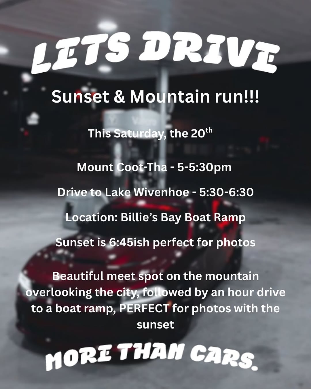 Sunset & Mountain run — car meet in Brisbane, QLD on Saturday 20 December 2025