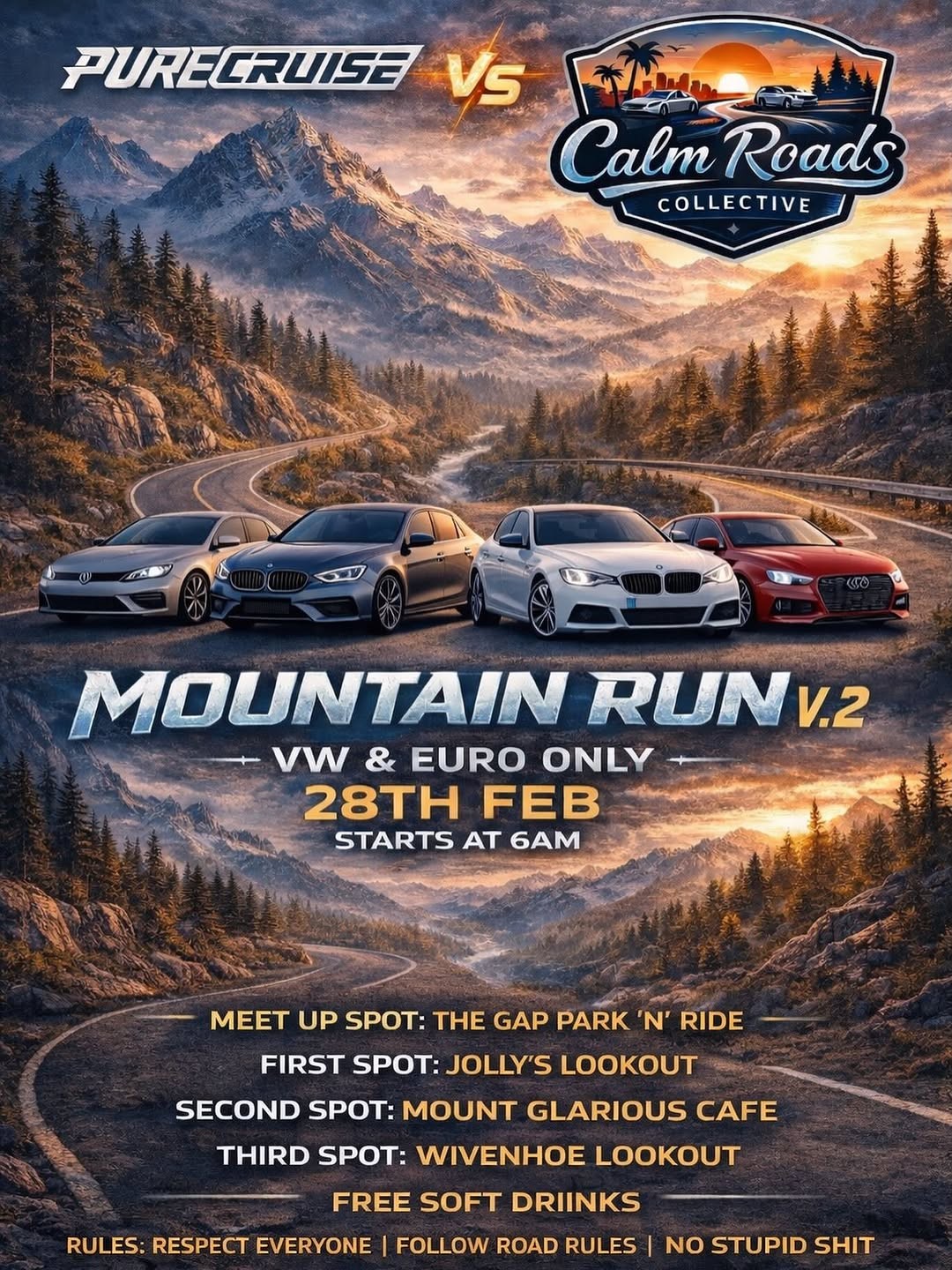 Mountain Run V.2 — Euro car meet in Brisbane, QLD on Saturday 28 February 2026