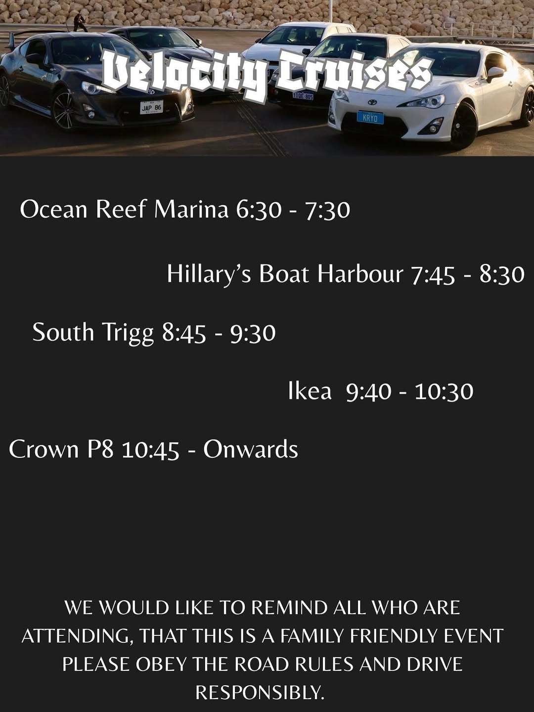 Velocity Cruises First Meet — car meet in Perth, WA on Saturday 17 January 2026