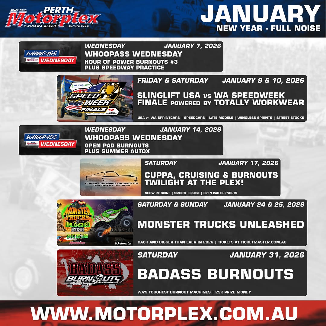 Cuppa, Cruising & Burnouts Twilight at the Plex! — car meet in Perth, WA on Saturday 17 January 2026
