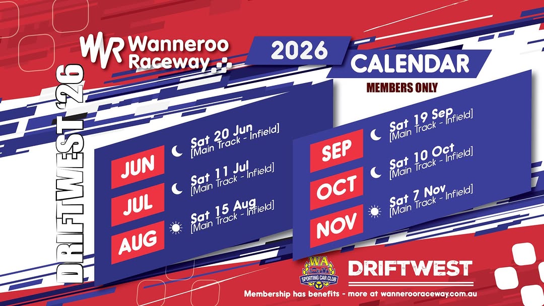 DriftWest 2026 Calendar (Jun - Nov) flyer — WA