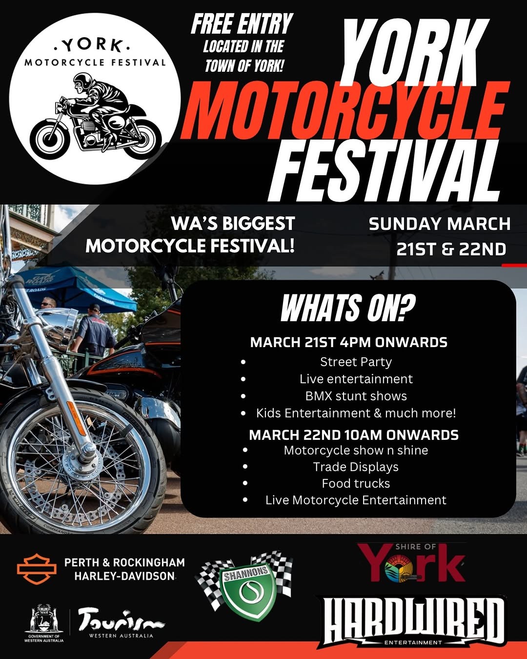 York Motorcycle Festival — Classic spectator event in Perth, WA on Saturday 21 March 2026