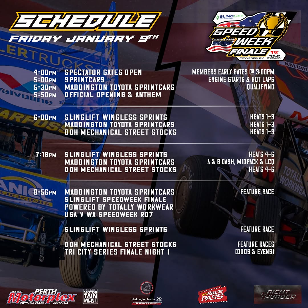 Slinglift USA vs WA Speedweek Finale (Night 1) — spectator event in Perth, WA on Friday 9 January 2026