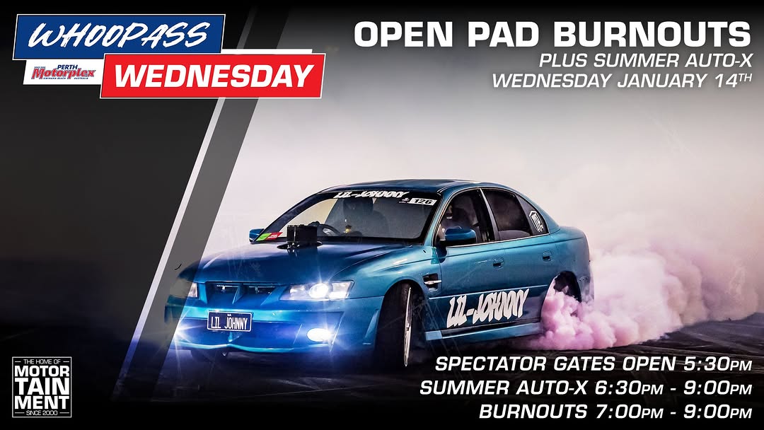 WhoopAss Wednesday OPEN PAD BURNOUTS + Summer AutoX — track day in Perth, WA on Wednesday 14 January 2026