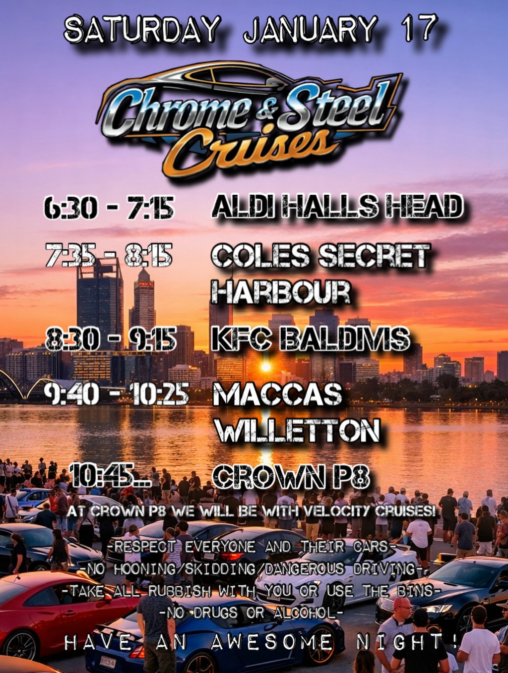 Chrome & Steel Cruises — car meet in Perth, WA on Saturday 17 January 2026