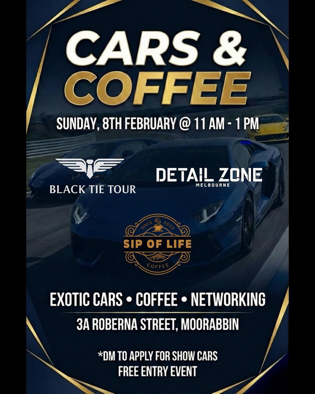 Cars & Coffee — Exotic car meet in Melbourne, VIC on Sunday 8 February 2026