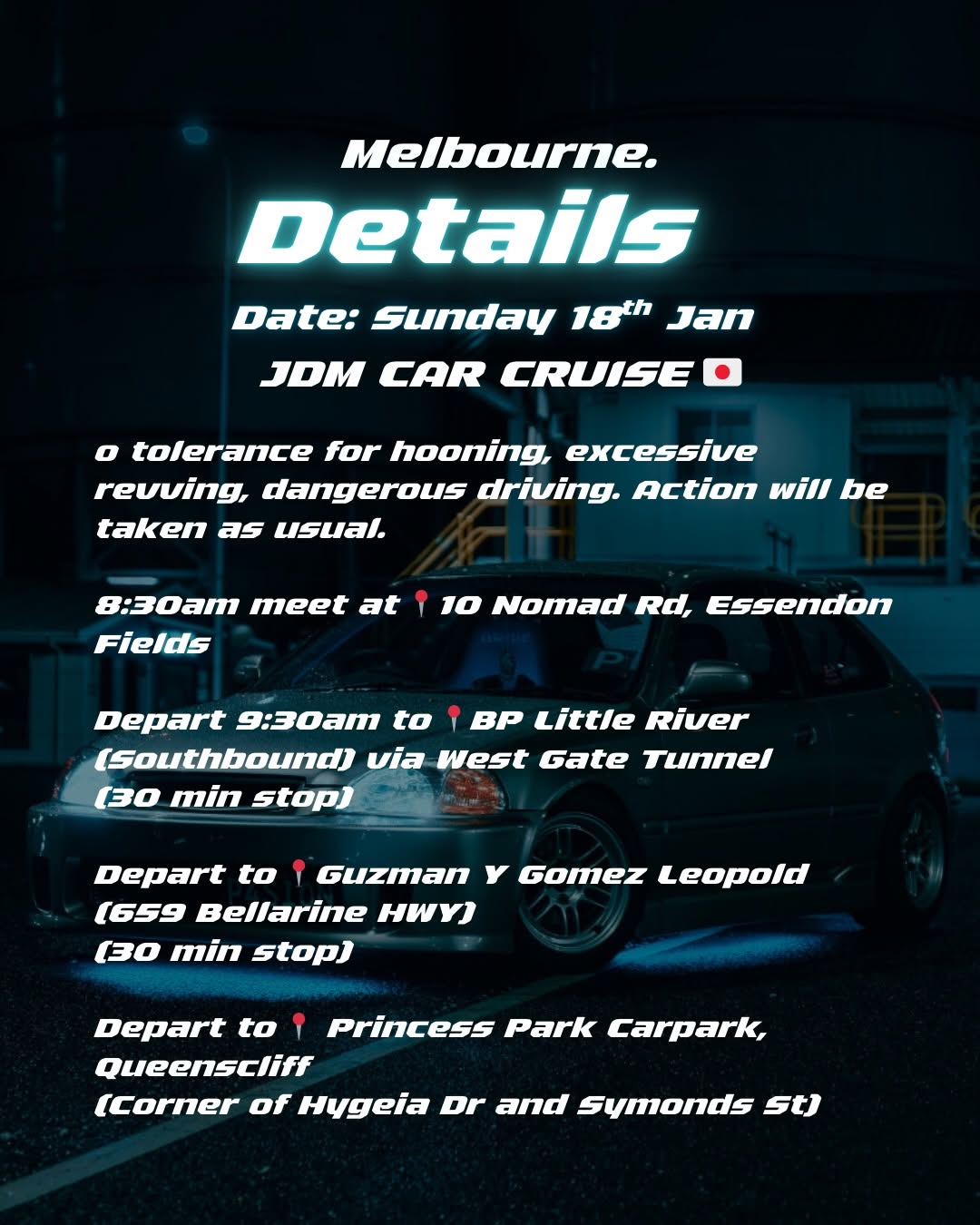 Exceed JDM Cruise — car meet in Melbourne, VIC on Sunday 18 January 2026