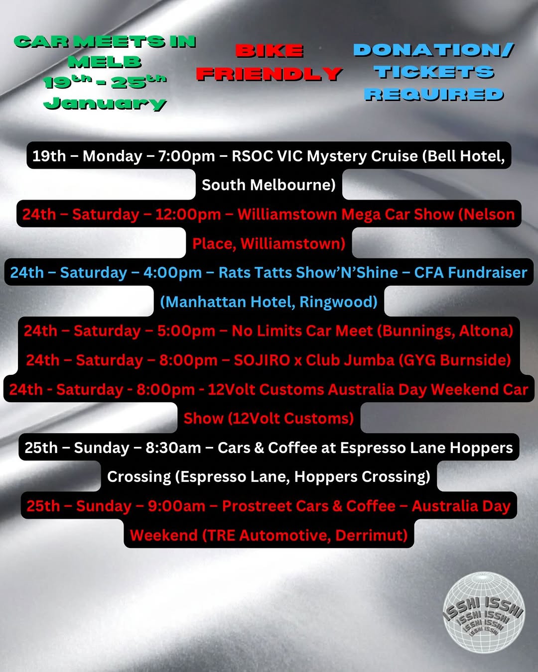 Car Meets in Melb: 19th - 25th January — car meet in Melbourne, VIC on Monday 19 January 2026
