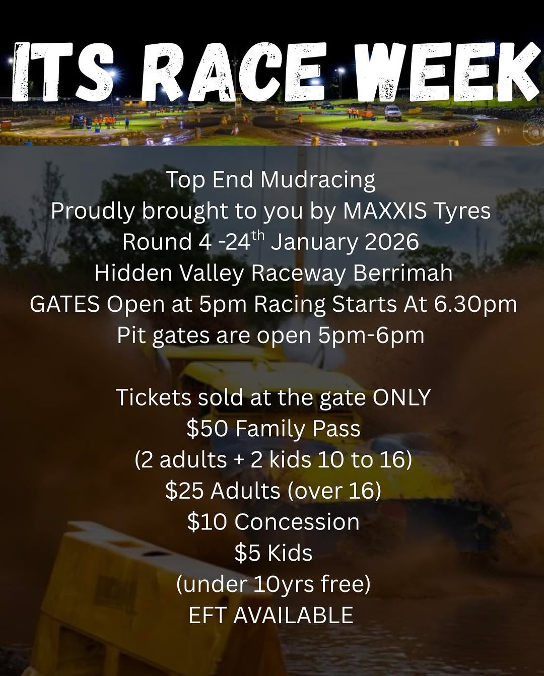 Top End Mudracing Round 4 — 4x4 spectator event in Darwin, NT on Saturday 24 January 2026