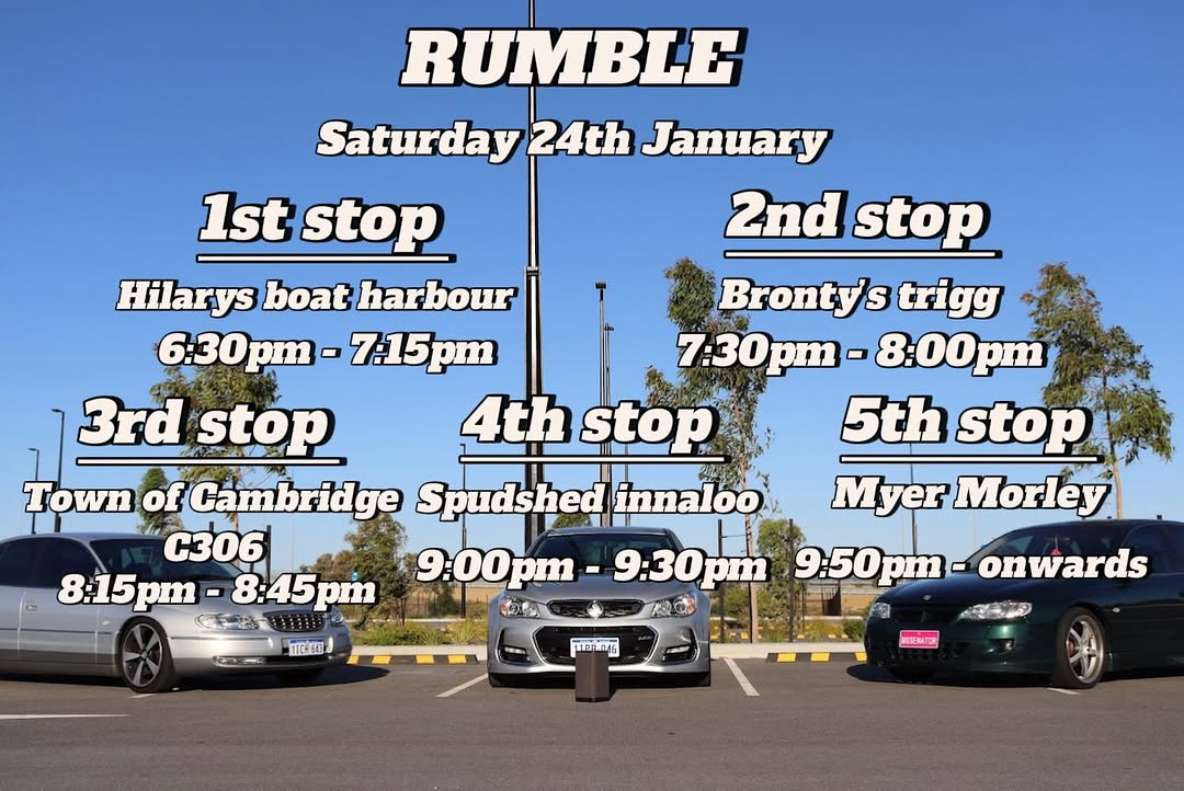 Rumble Cruise — Muscle car meet in Perth, WA on Saturday 24 January 2026