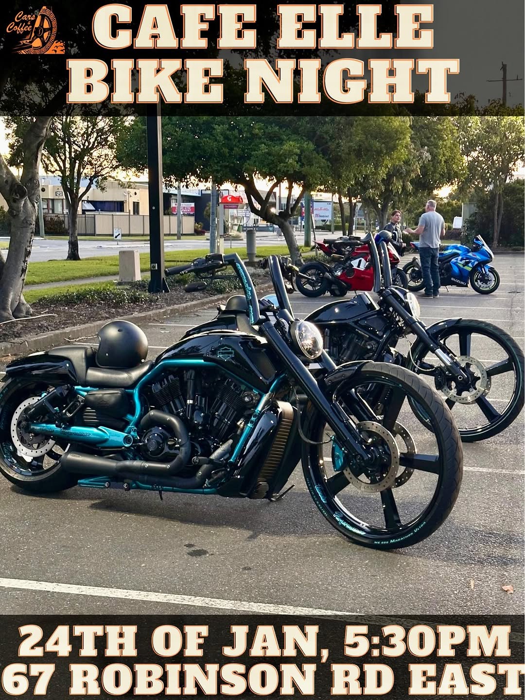 Cafe Elle Bike Night — car meet in Brisbane, QLD on Saturday 24 January 2026