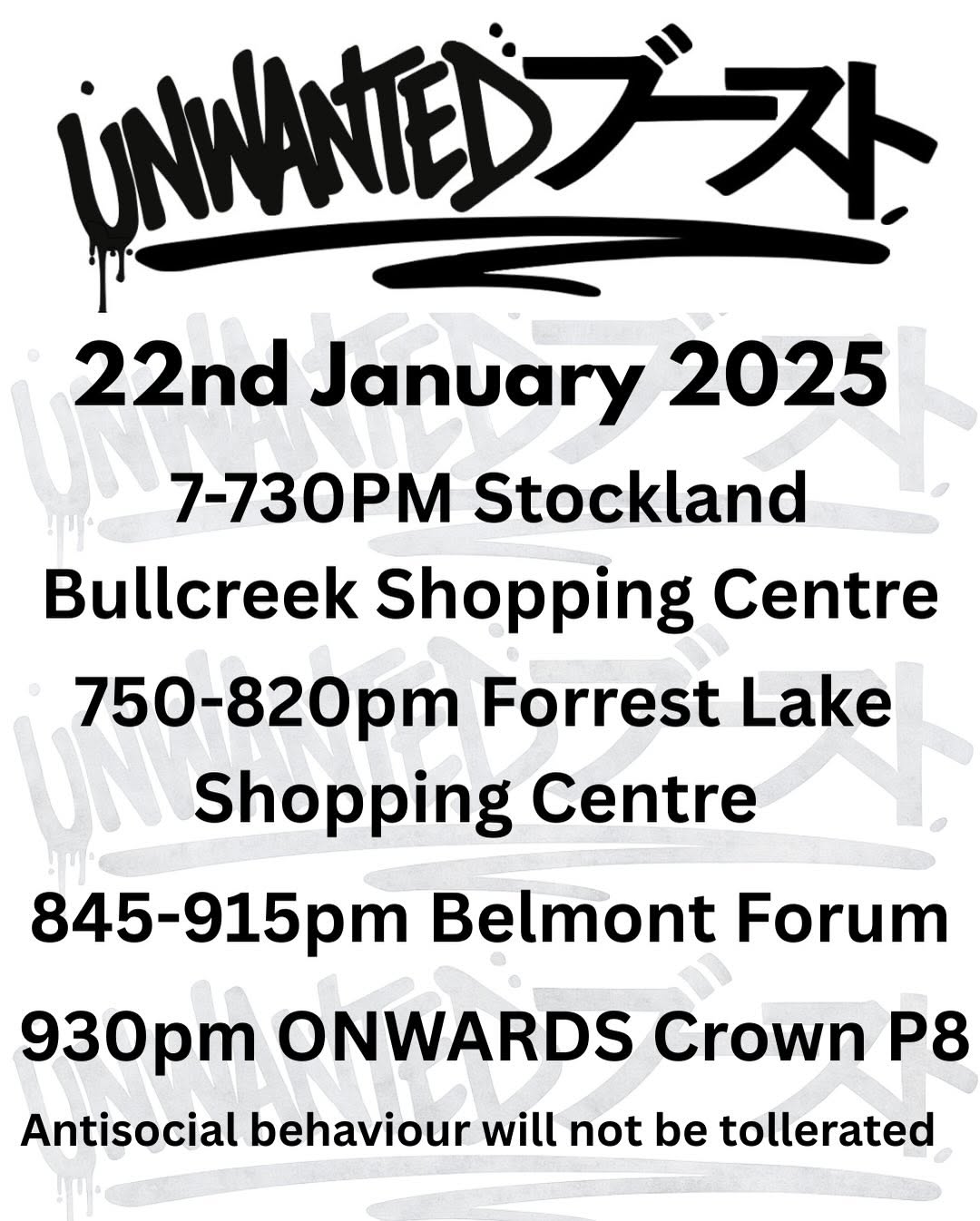 Unwanted Boost Cruise — car meet in Perth, WA on Thursday 22 January 2026