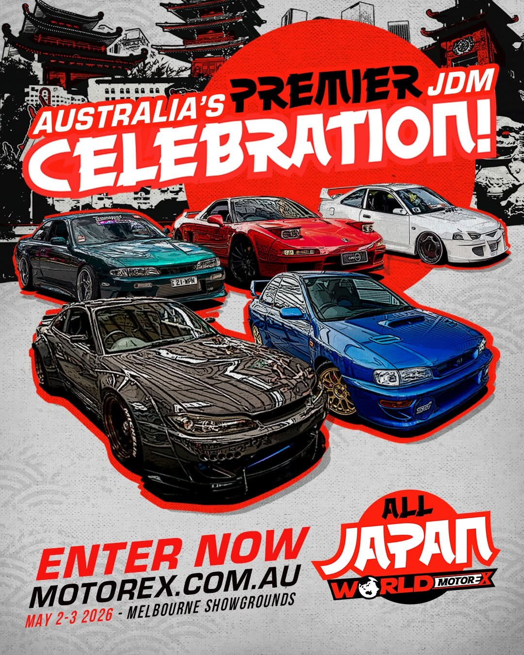 All Japan World at MotorEx — JDM spectator event in Melbourne, VIC on Saturday 2 May 2026