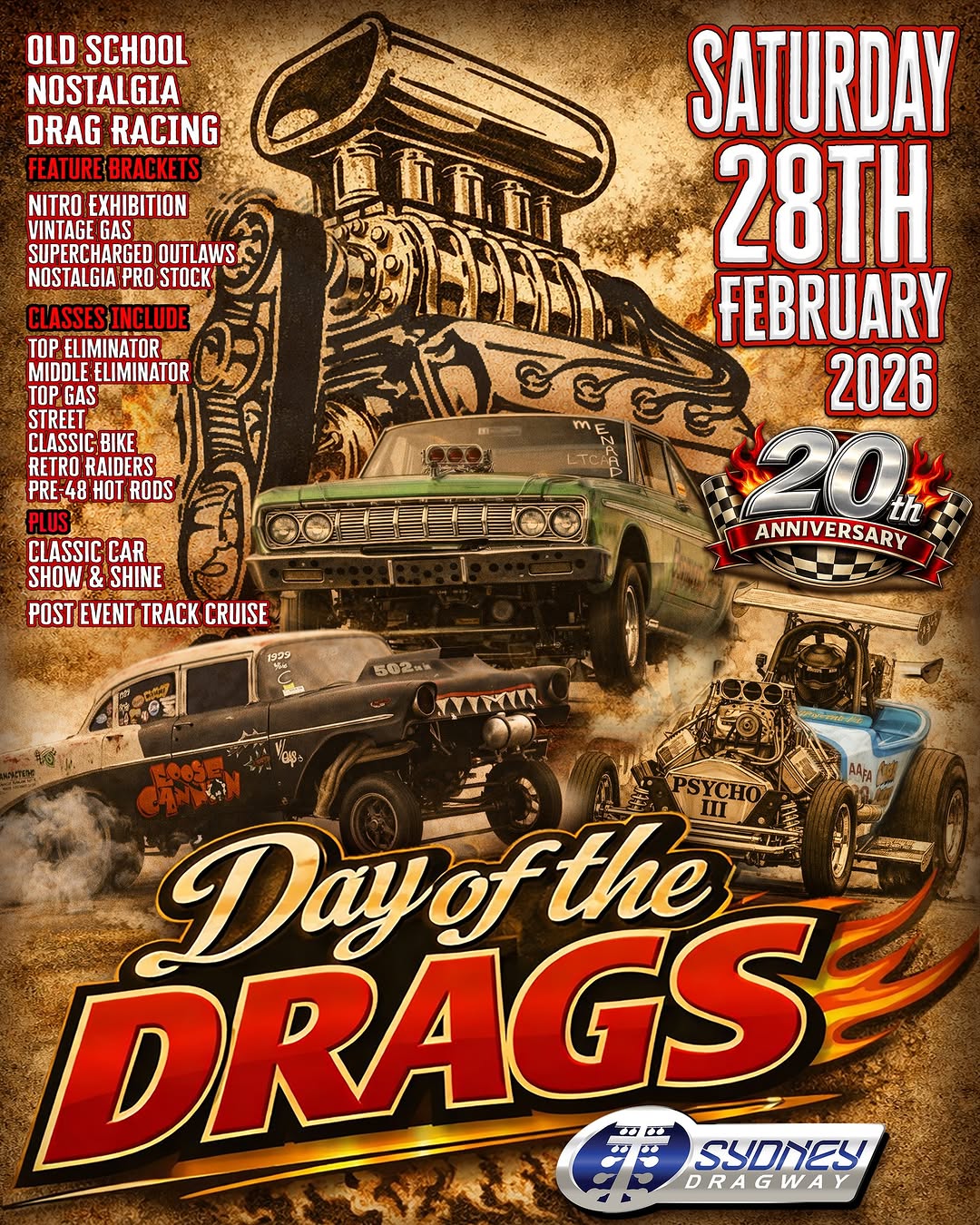 Day of the Drags — Classic/Muscle spectator event in Sydney, NSW on Saturday 28 February 2026