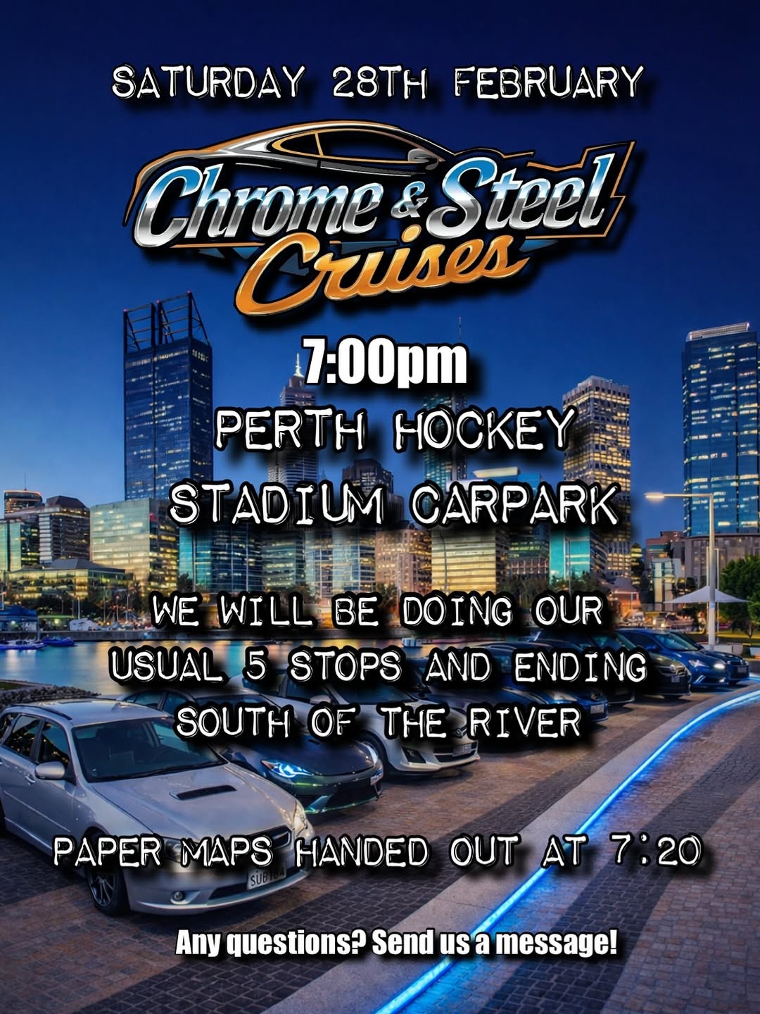 Chrome & Steel Cruises — Muscle car meet in Perth, WA on Saturday 28 February 2026