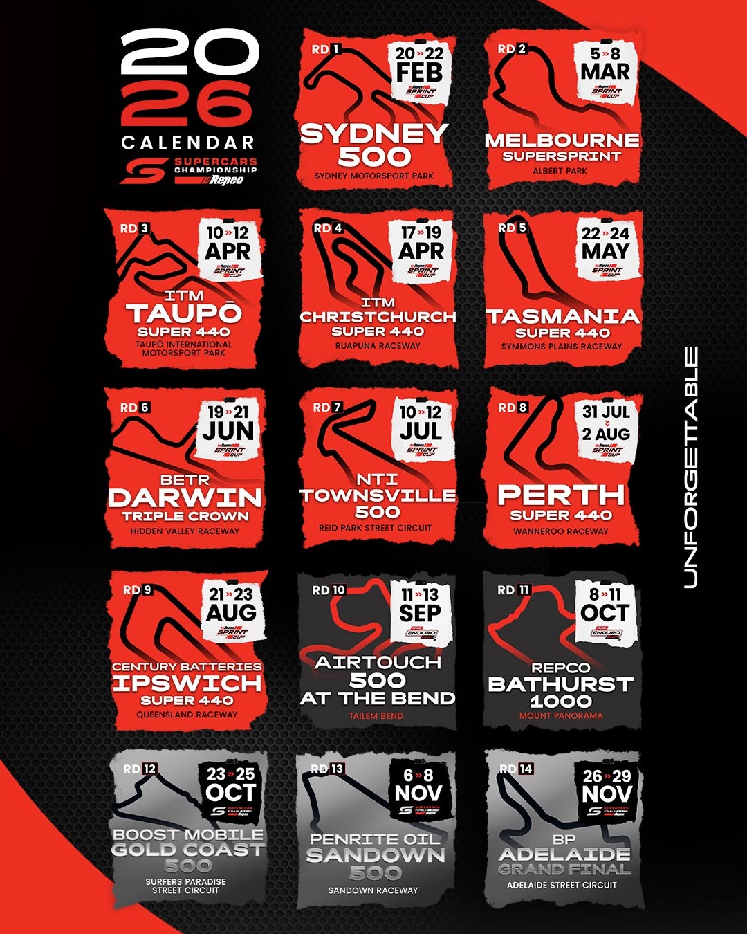 Repco Supercars Championship 2026 Calendar — Exotic/Muscle spectator event in Darwin, NT on Friday 20 February 2026