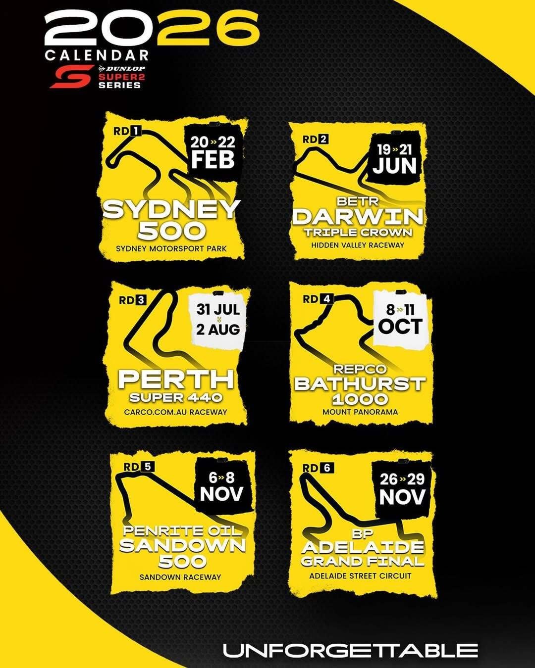 Dunlop Super2 Series 2026 Calendar — Exotic/Muscle spectator event in Darwin, NT on Friday 20 February 2026