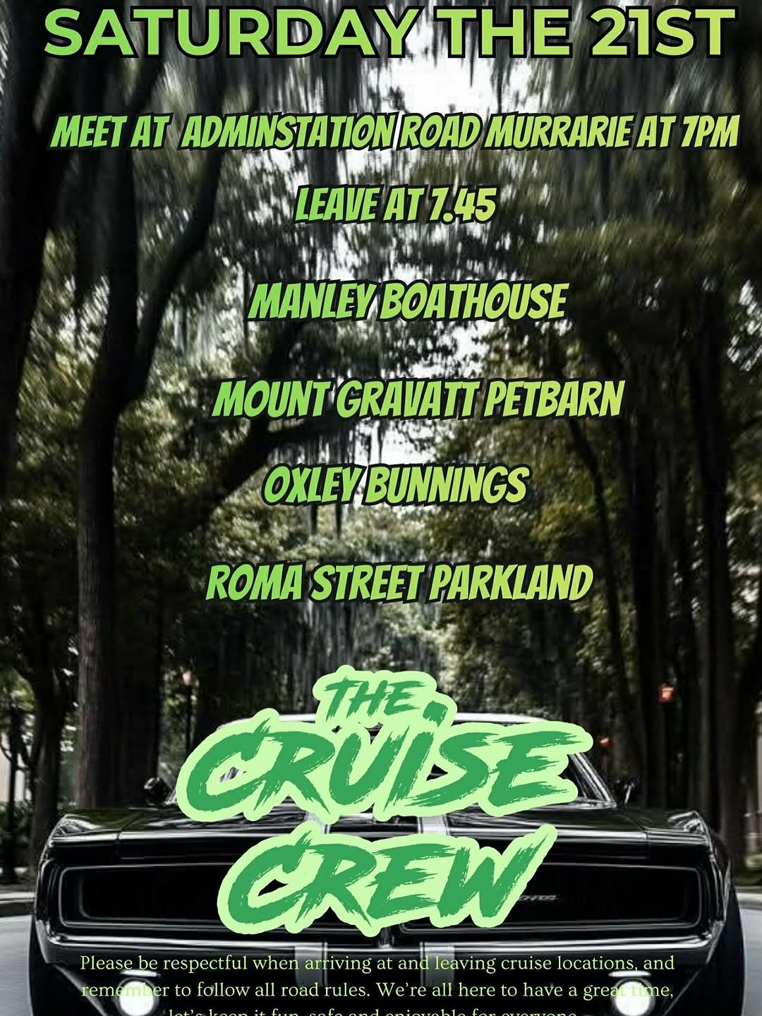The Cruise Crew Saturday Cruise — JDM/Muscle car meet in Brisbane, QLD on Saturday 21 February 2026
