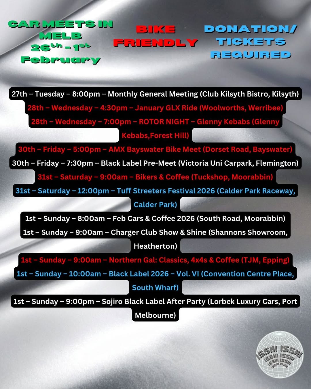 Monthly General Meeting — car meet in Melbourne, VIC on Tuesday 27 January 2026