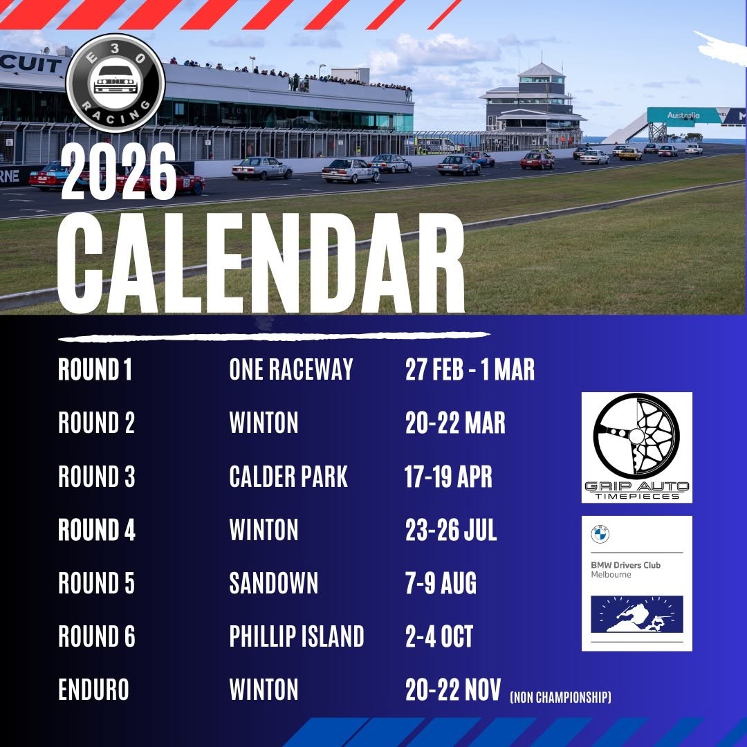 E30 Racing 2026 Calendar - Round 1 — Euro track day in Sydney, NSW on Friday 27 February 2026