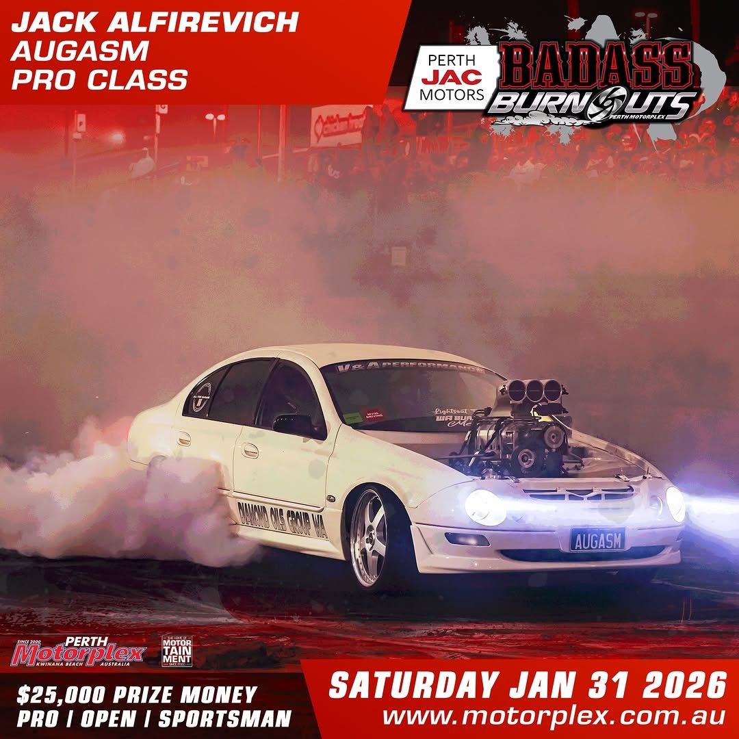 Perth JAC Motors BADASS BURNOUTS — Muscle track day in Perth, WA on Saturday 31 January 2026