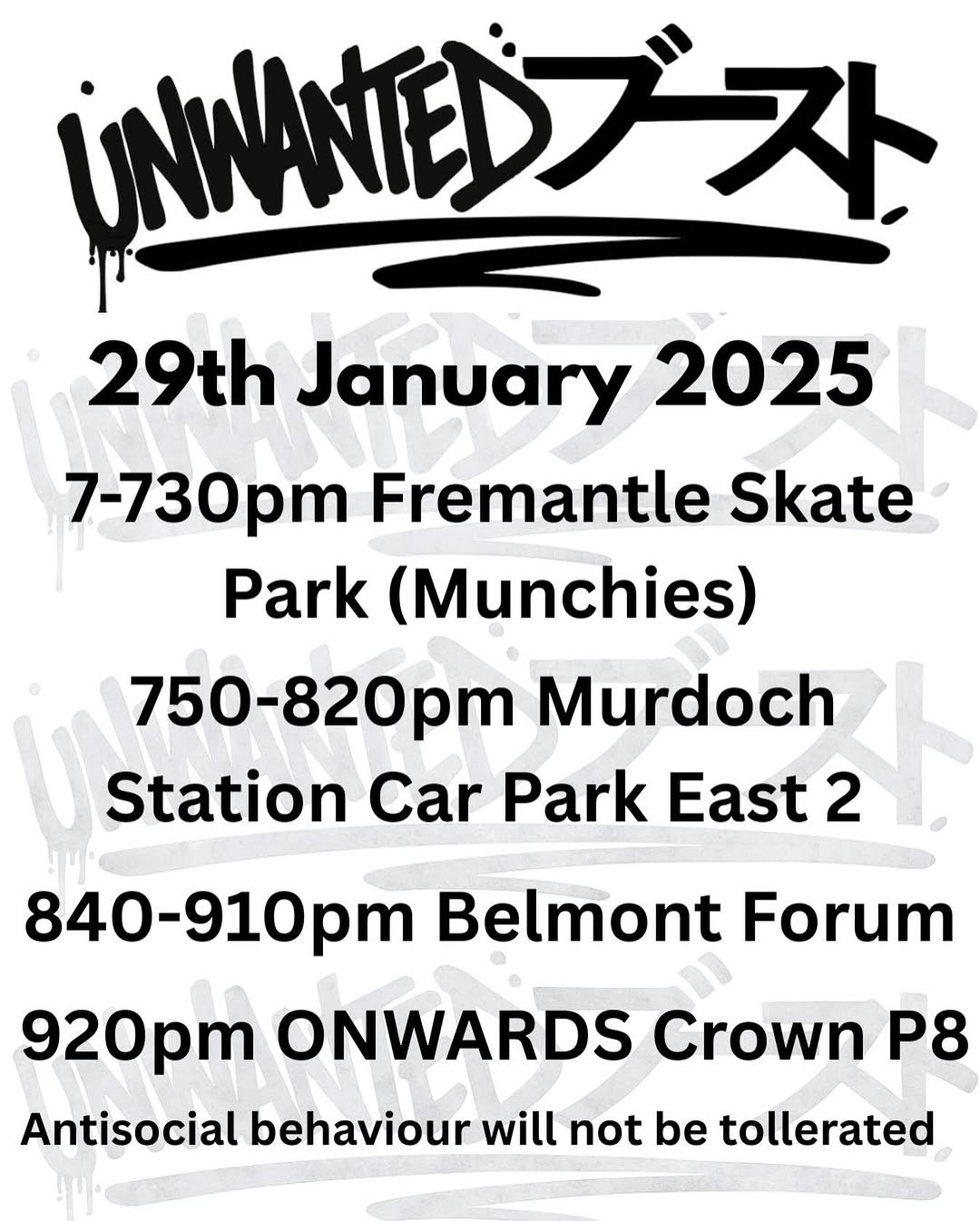 Unwanted Boost Cruise — JDM car meet in Perth, WA on Thursday 29 January 2026