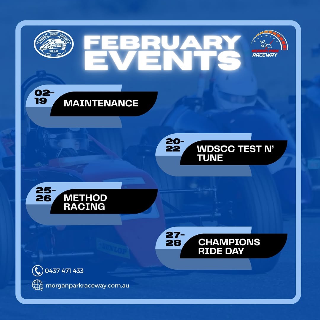 February Events — track day in Toowoomba, QLD on Friday 20 February 2026