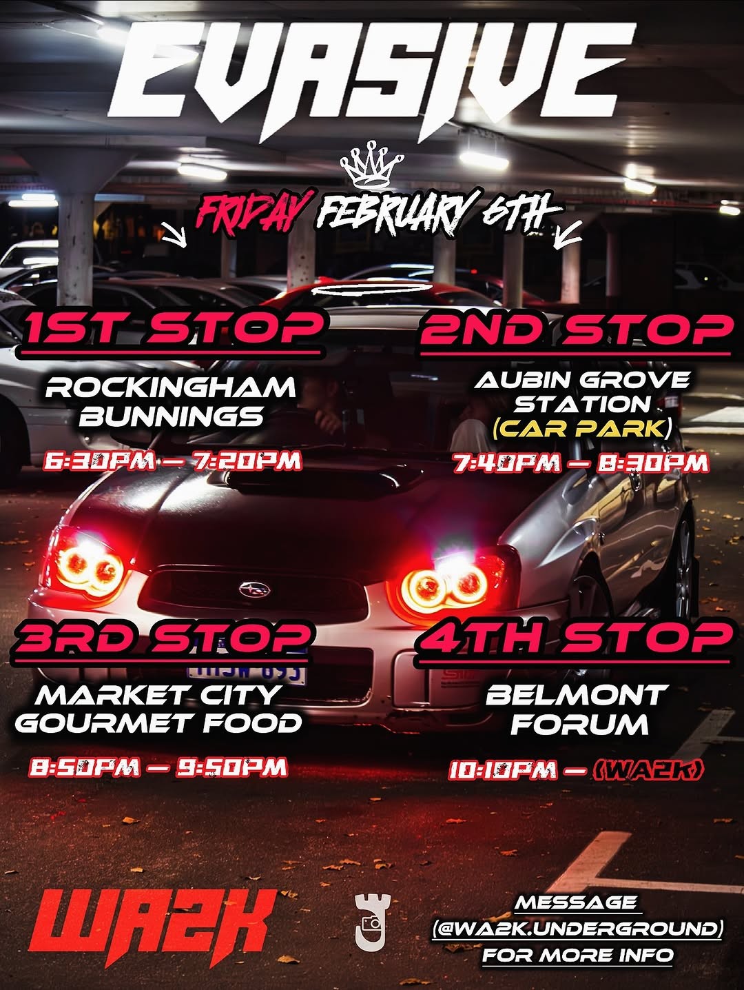 Evasive Friday Night Cruise — JDM car meet in Perth, WA on Friday 6 February 2026
