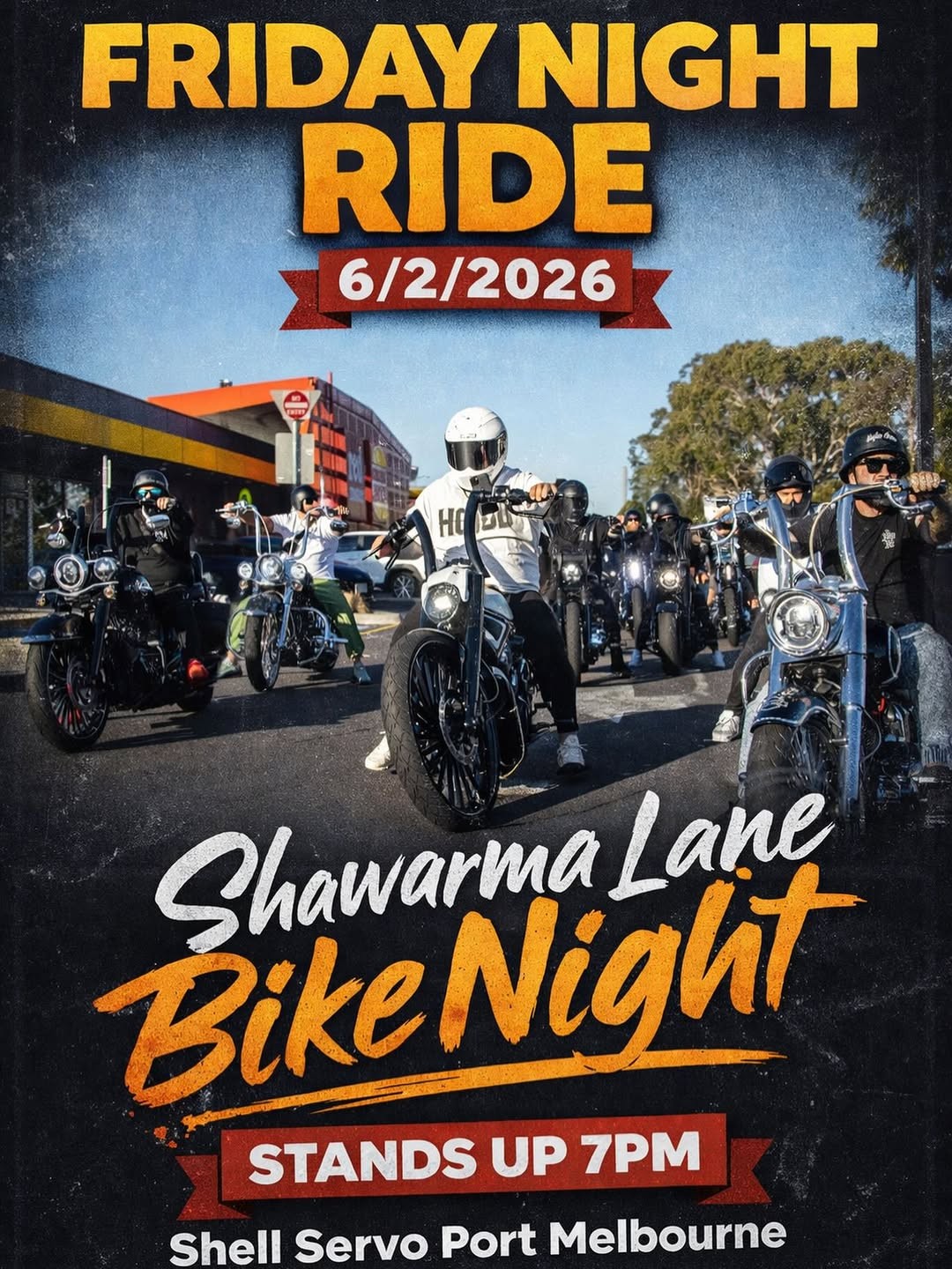 Friday Night Ride / Shawarma Lane Bike Night — car meet in Melbourne, VIC on Friday 6 February 2026