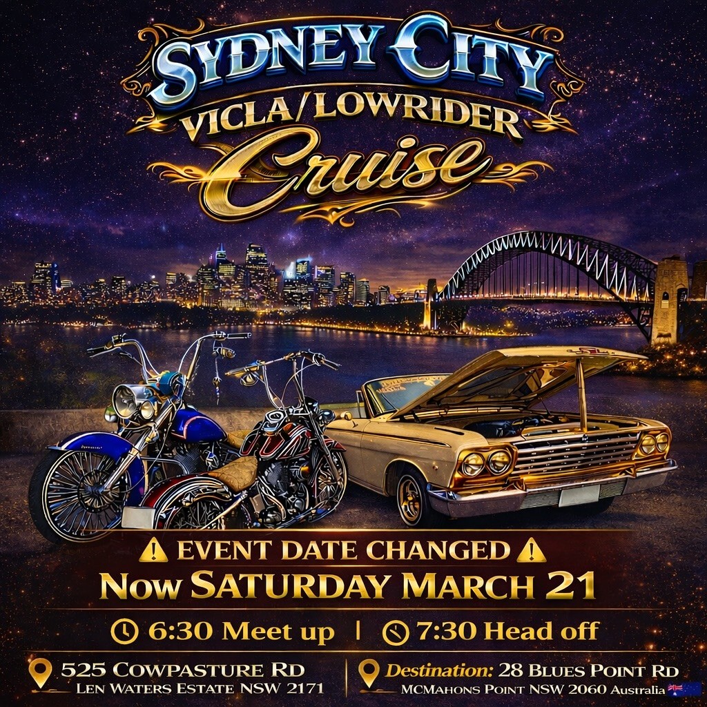 Sydney City Vicla/Lowrider Cruise — Classic car meet in Sydney, NSW on Saturday 21 March 2026