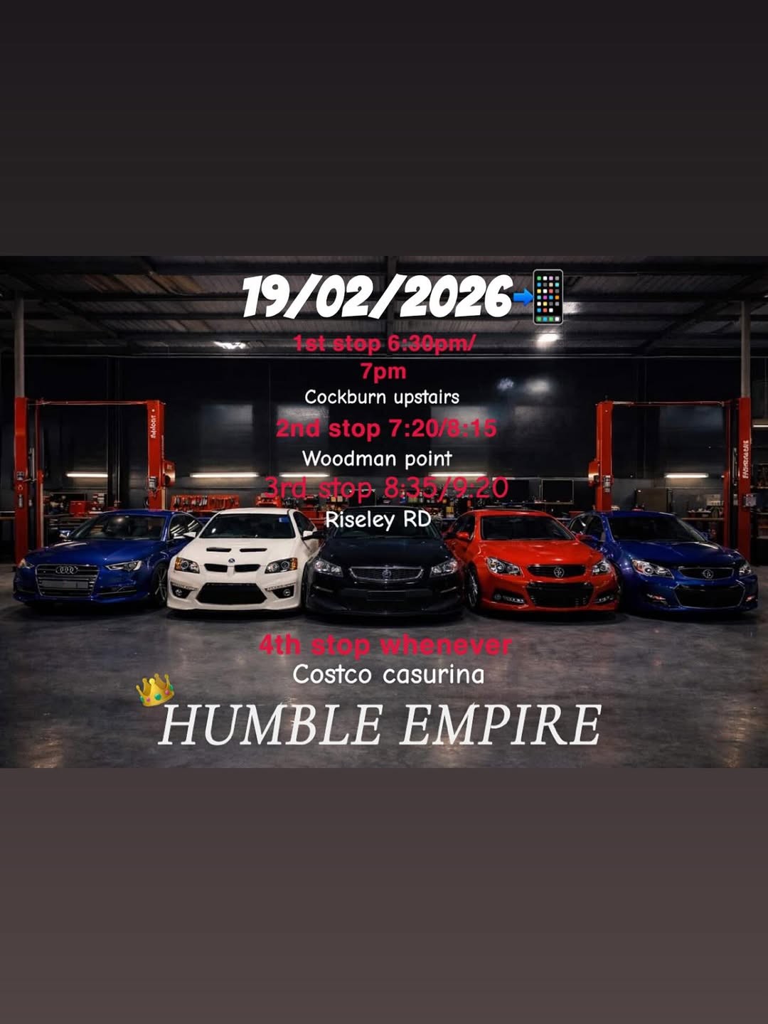 Humble Empire Cruise — Euro/Muscle car meet in Perth, WA on Thursday 19 February 2026
