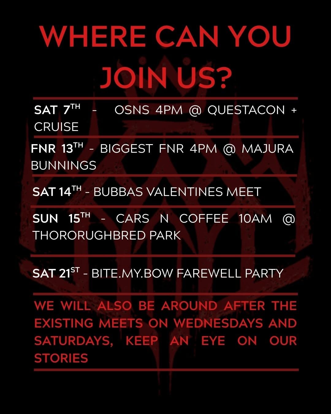 Sanctum Monthly Calendar — car meet in Sydney, NSW on Saturday 7 February 2026