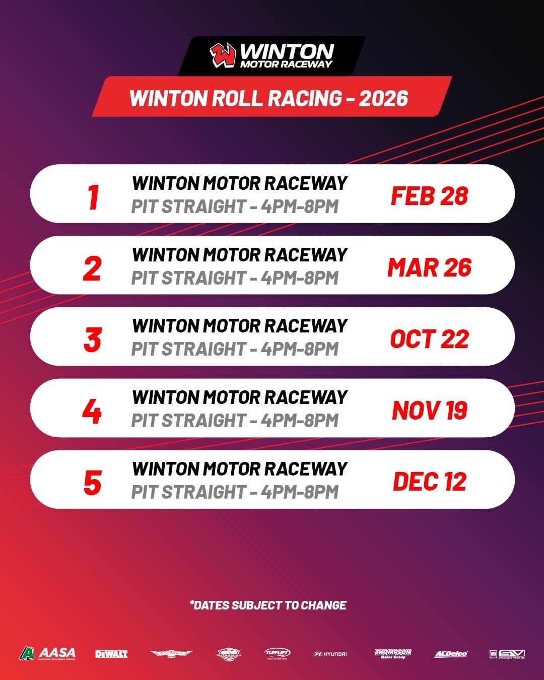 Winton Roll Racing — track day in Melbourne, VIC on Saturday 28 February 2026