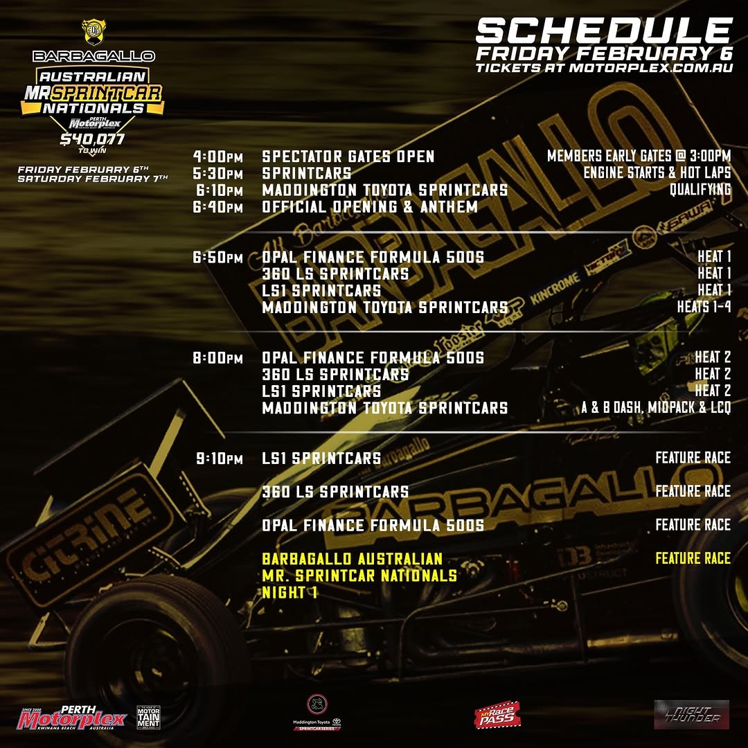 Barbagallo Australian Mr Sprintcar Nationals — spectator event in Perth, WA on Friday 6 February 2026