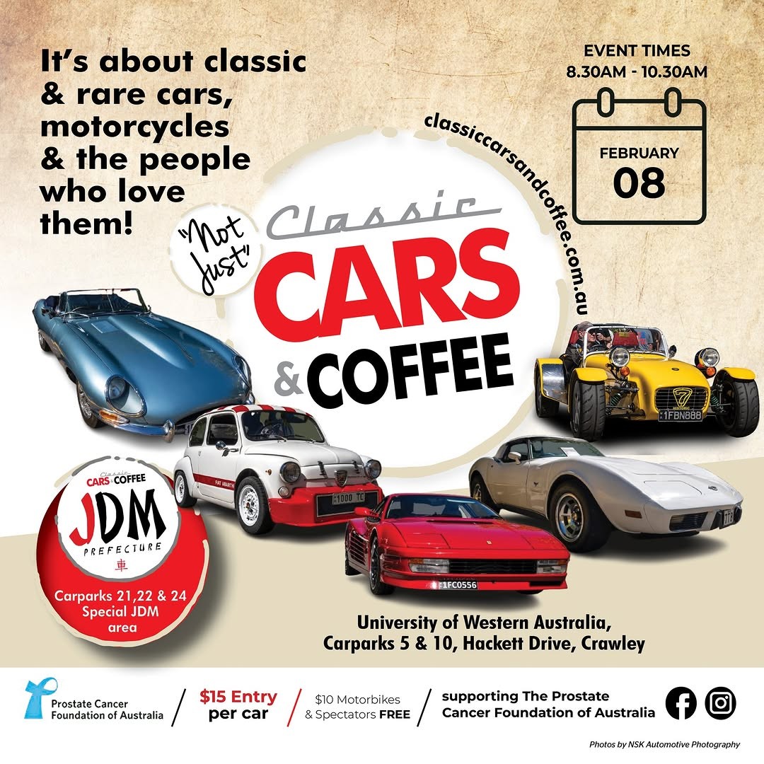 Classic Cars & Coffee — Classic/JDM car meet in Perth, WA on Sunday 8 February 2026